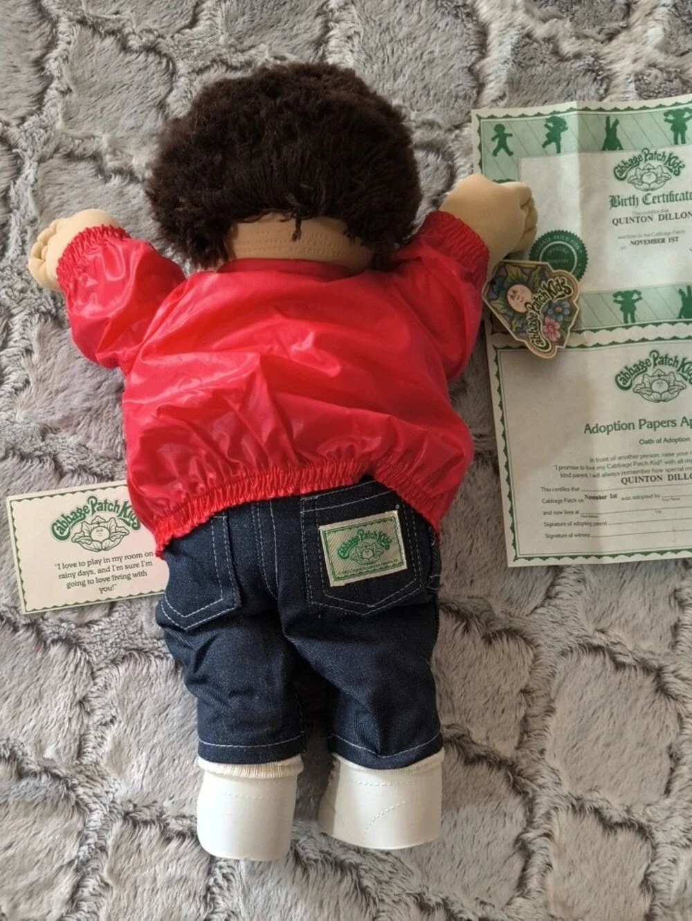 Cabbage Patch Doll 1982 in Vintage Red Jacket / Jeans Boy - Has Tags And Papers